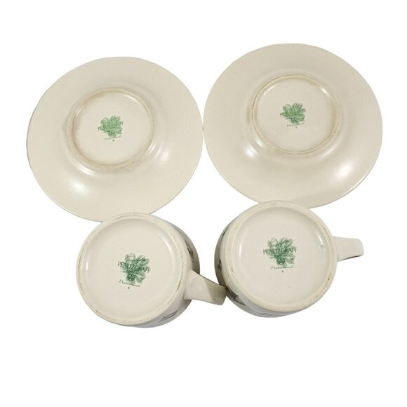 VTG Pfaltzgraff Naturewood Herb Graphic Ceramic Flat Cup and Saucer 4 Piece Set - Picture 3 of 16